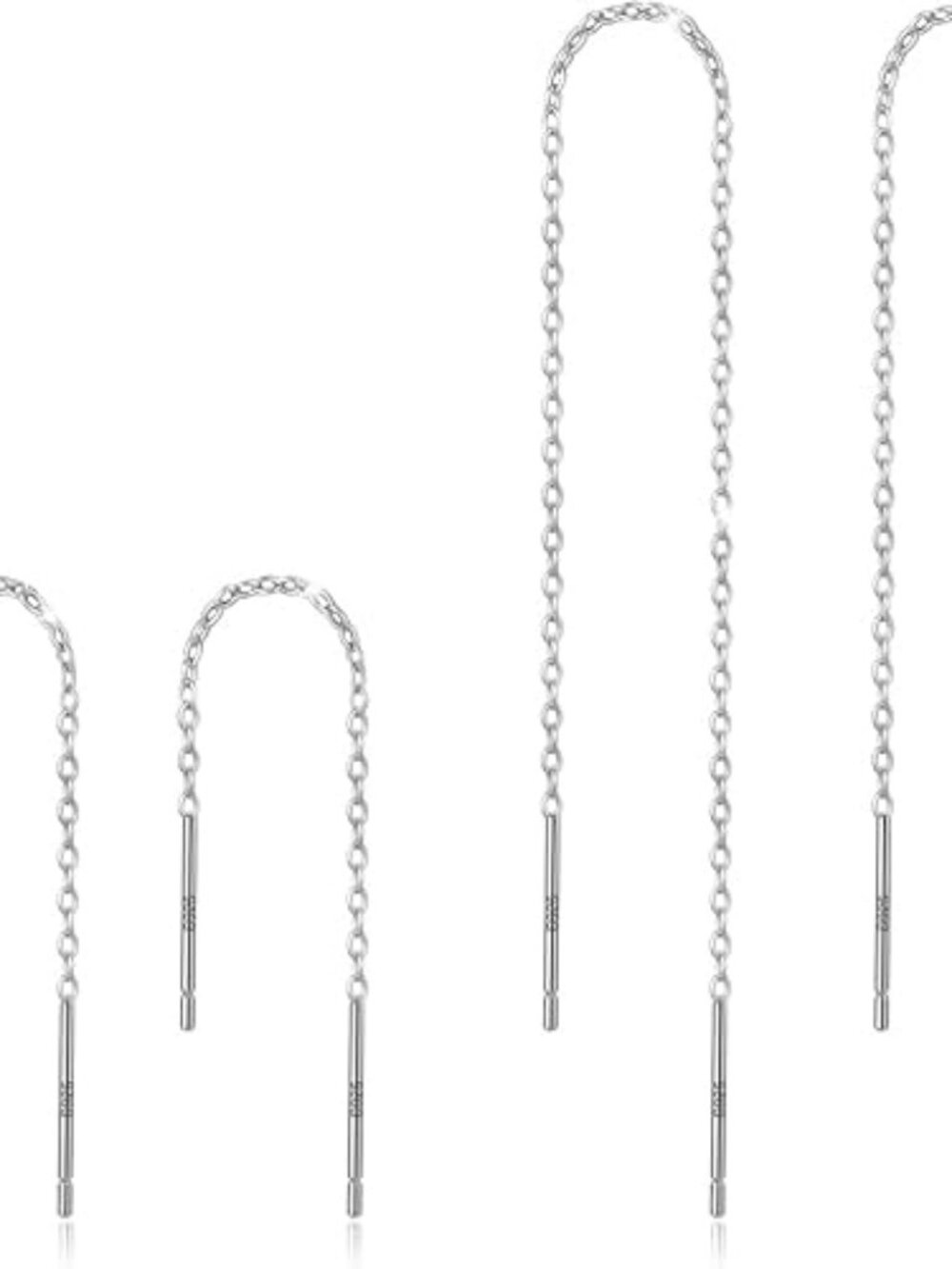 2 Pairs Sterling Silver Threader Dangle Earrings Layering 2.4" & 4.8"